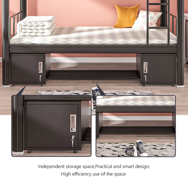 Metal Iron Bunk Beds With Bottom Storage Cabinet