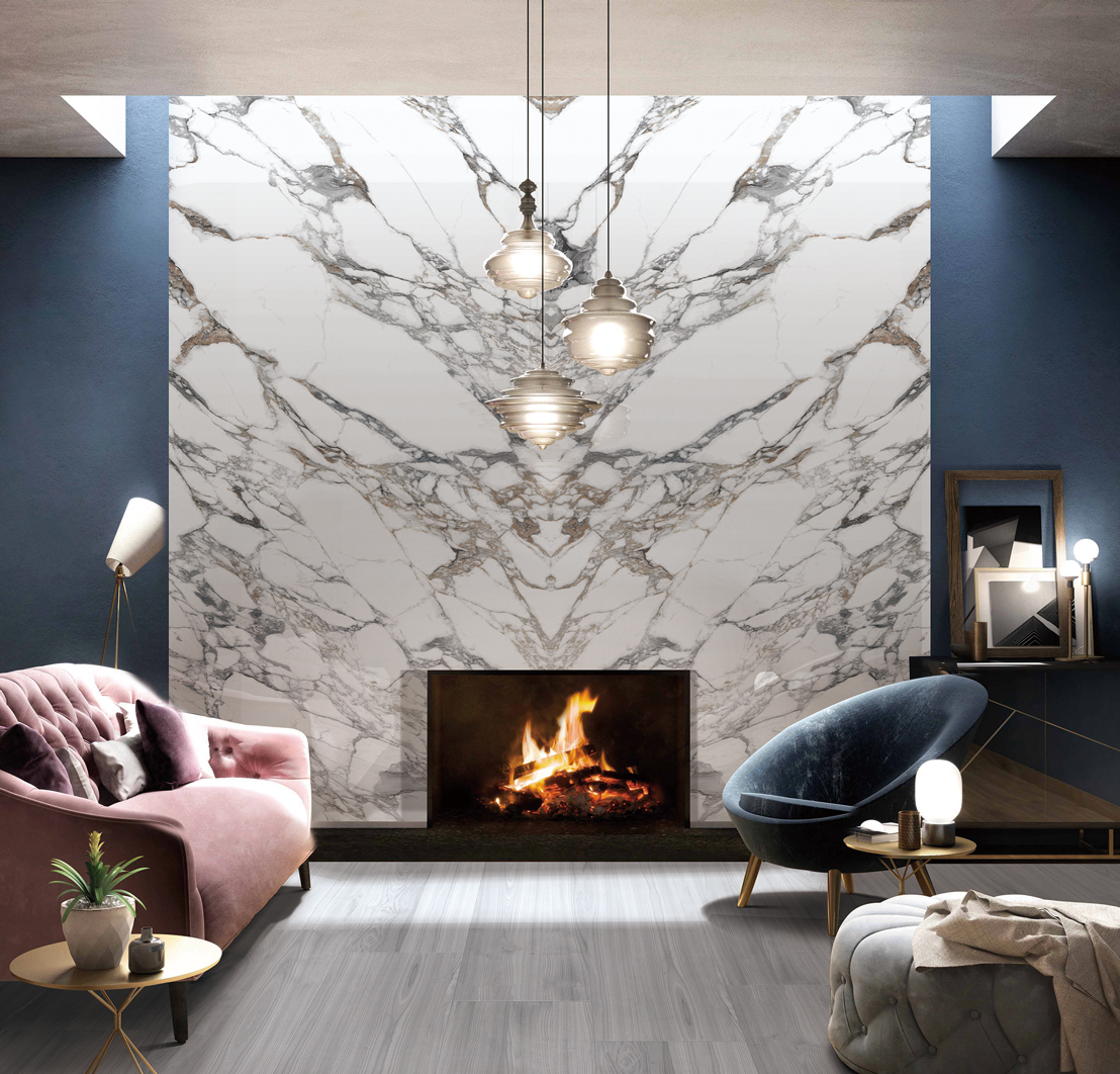 Extra-Large Porcelain Slab Tile with Marble Texture