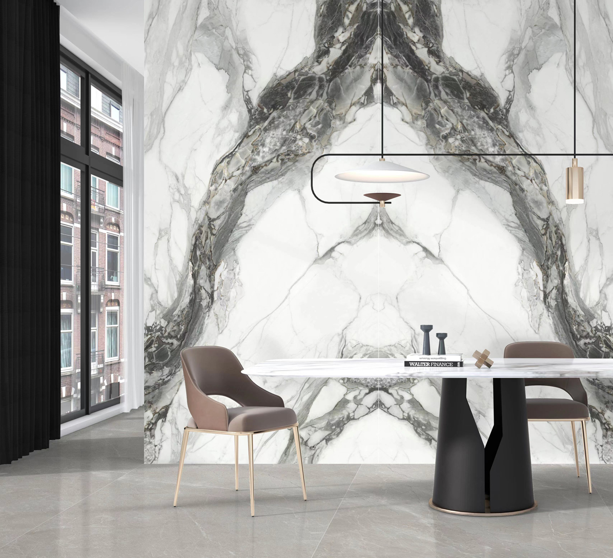 Extra-Large Porcelain Slab Tile with Marble Texture
