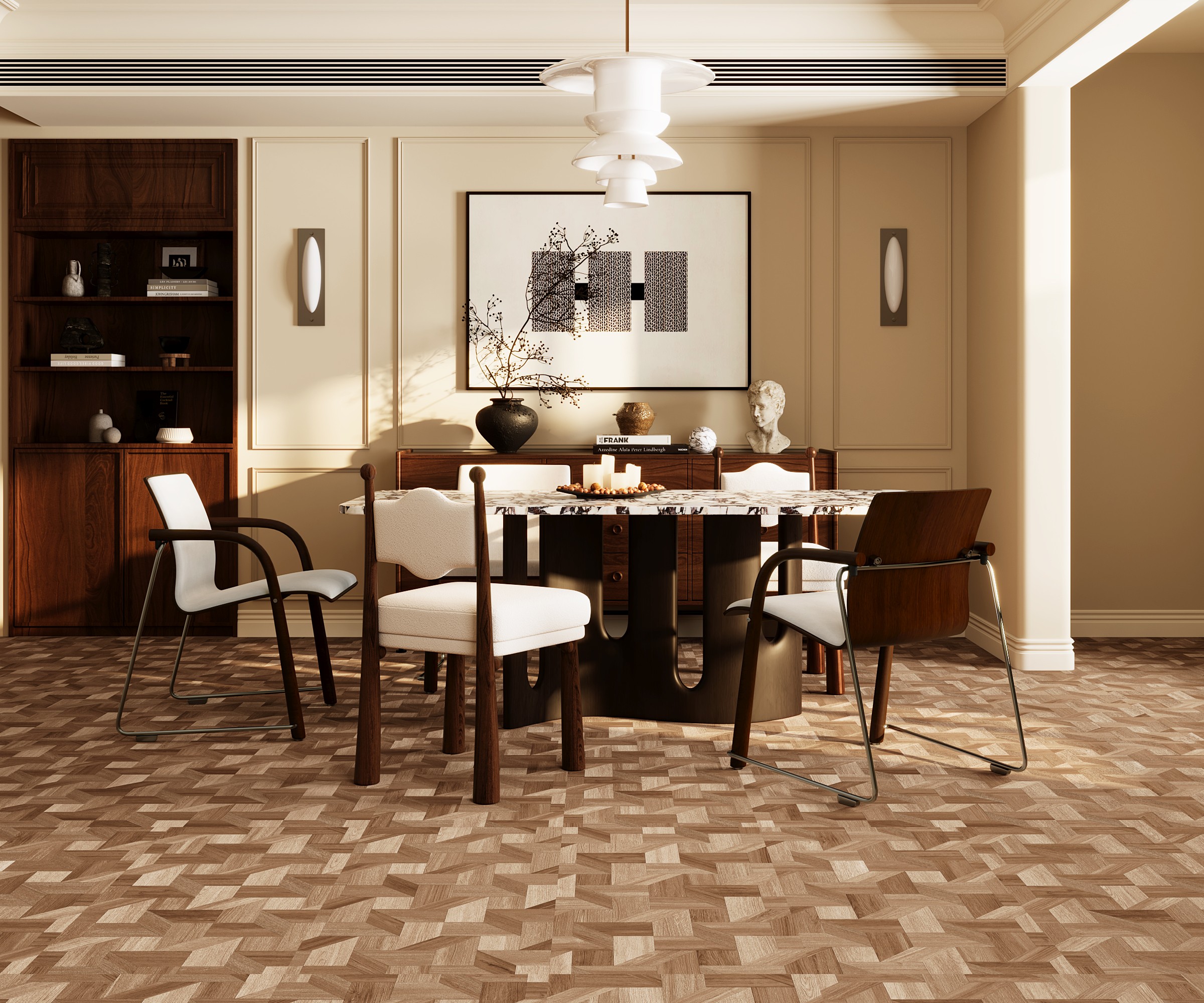 Brown Maple Geometric Patchwork Flooring