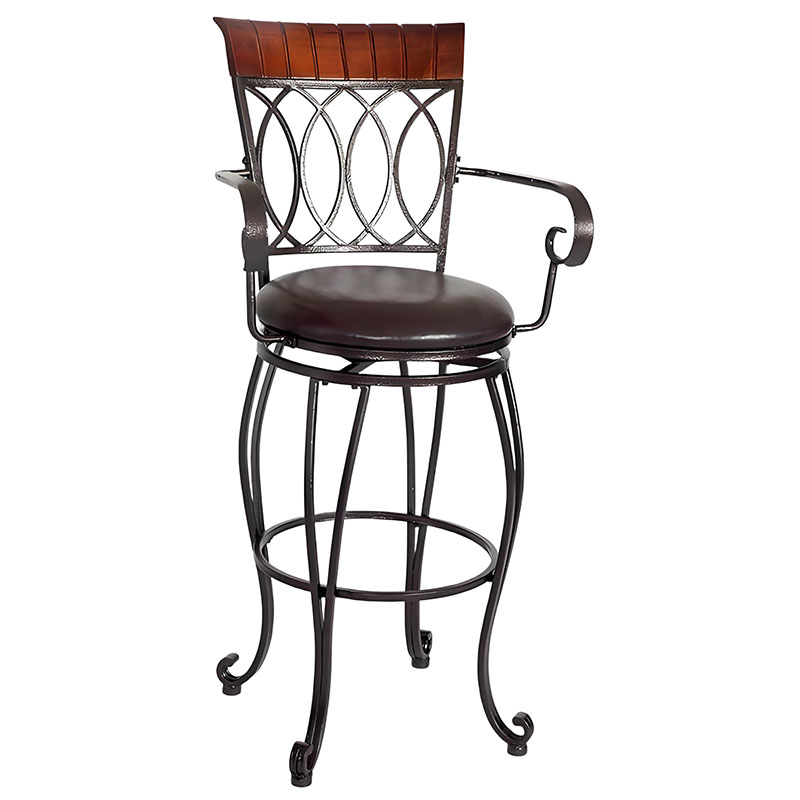 30 Inch Bar Stool with Antique Copper Leaf Accent and Sued Fabric Cushion