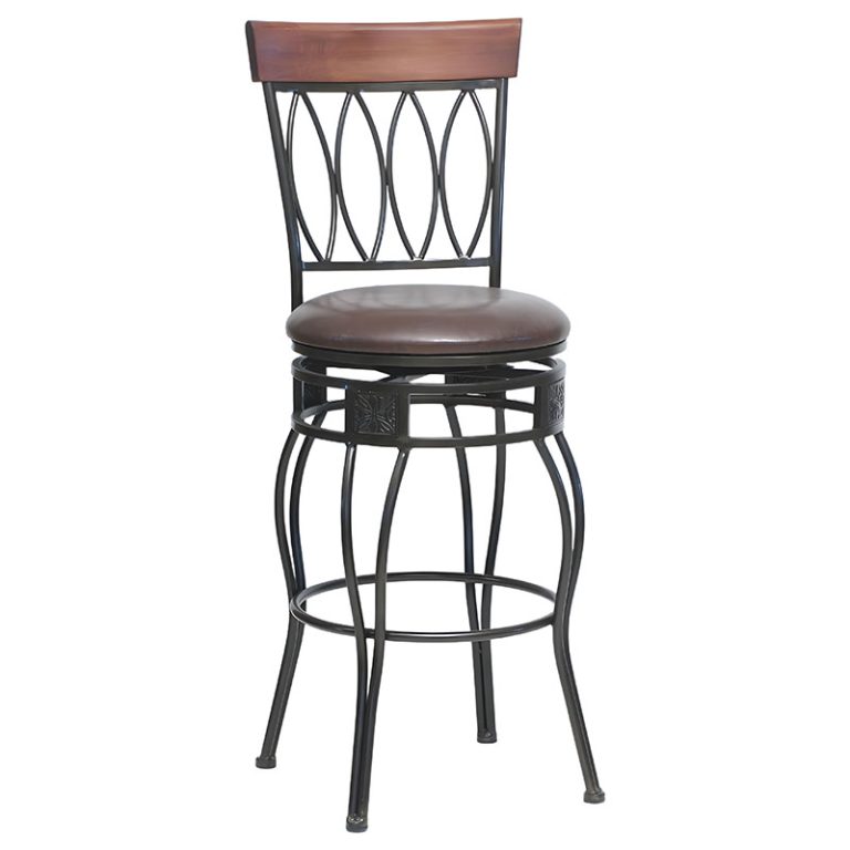 30 Inch Bar Stool with Antique Copper Leaf Accent and Sued Fabric Cushion