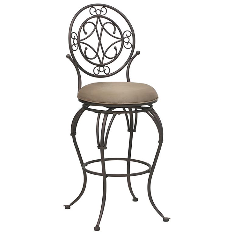 30 Inch Bar Stool with Antique Copper Leaf Accent and Sued Fabric Cushion