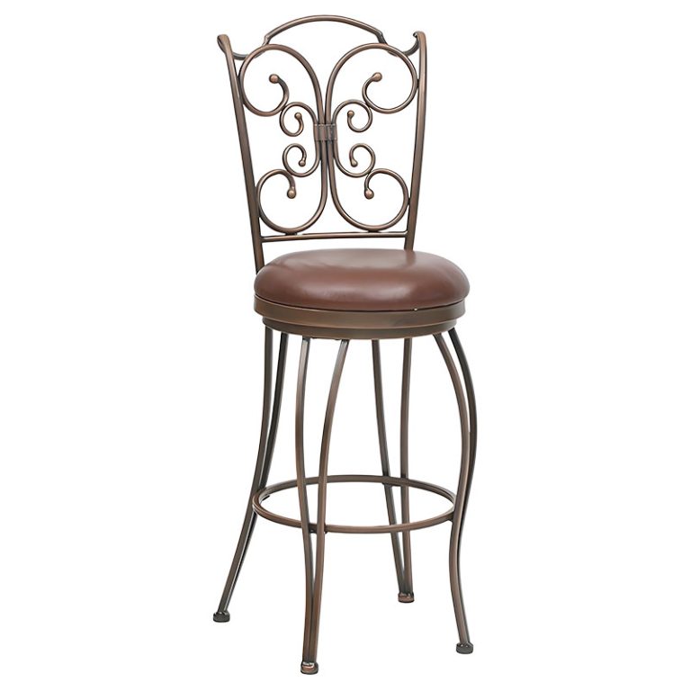 30 Inch Bar Stool with Antique Copper Leaf Accent and Sued Fabric Cushion