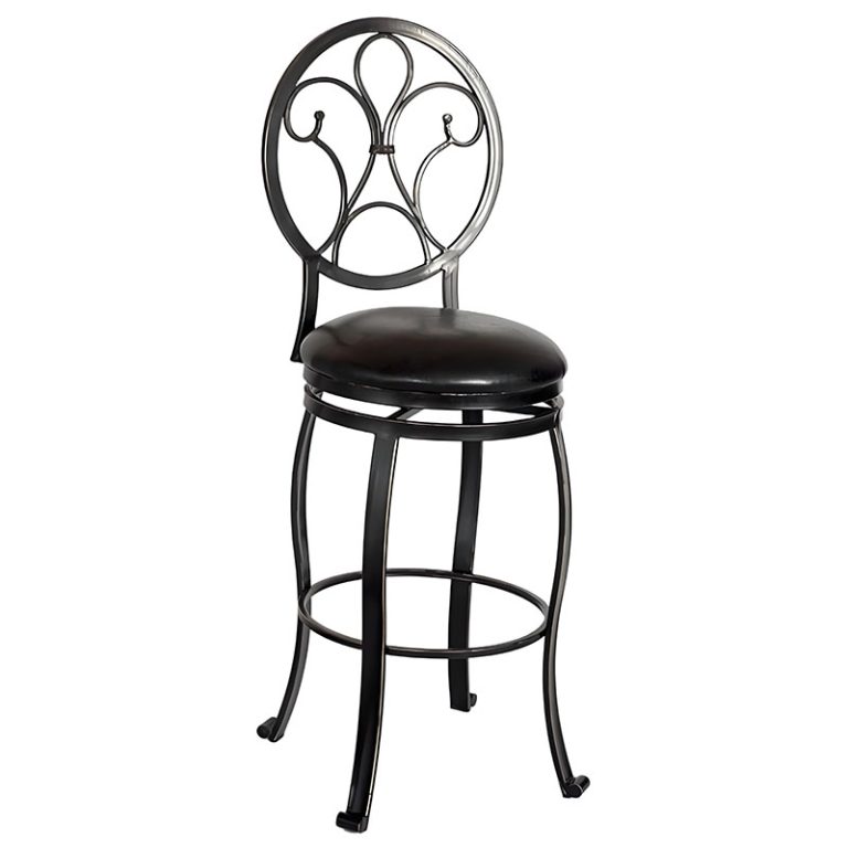 30 Inch Bar Stool with Antique Copper Leaf Accent and Sued Fabric Cushion