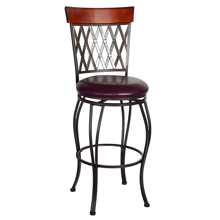 30 Inch Bar Stool with Antique Copper Leaf Accent and Sued Fabric Cushion