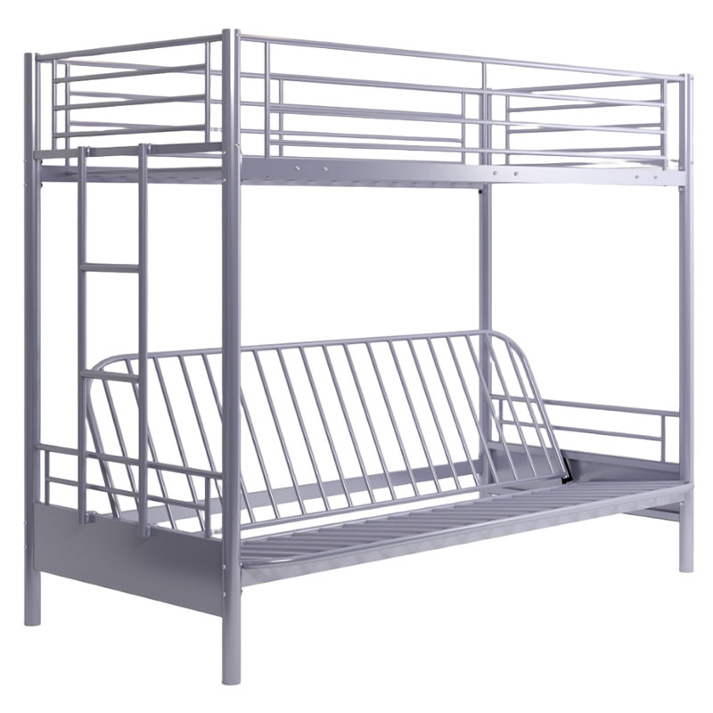 Metal Bunk Bed Frame with Futon Sofa, Single Over Futon, Silver Grey