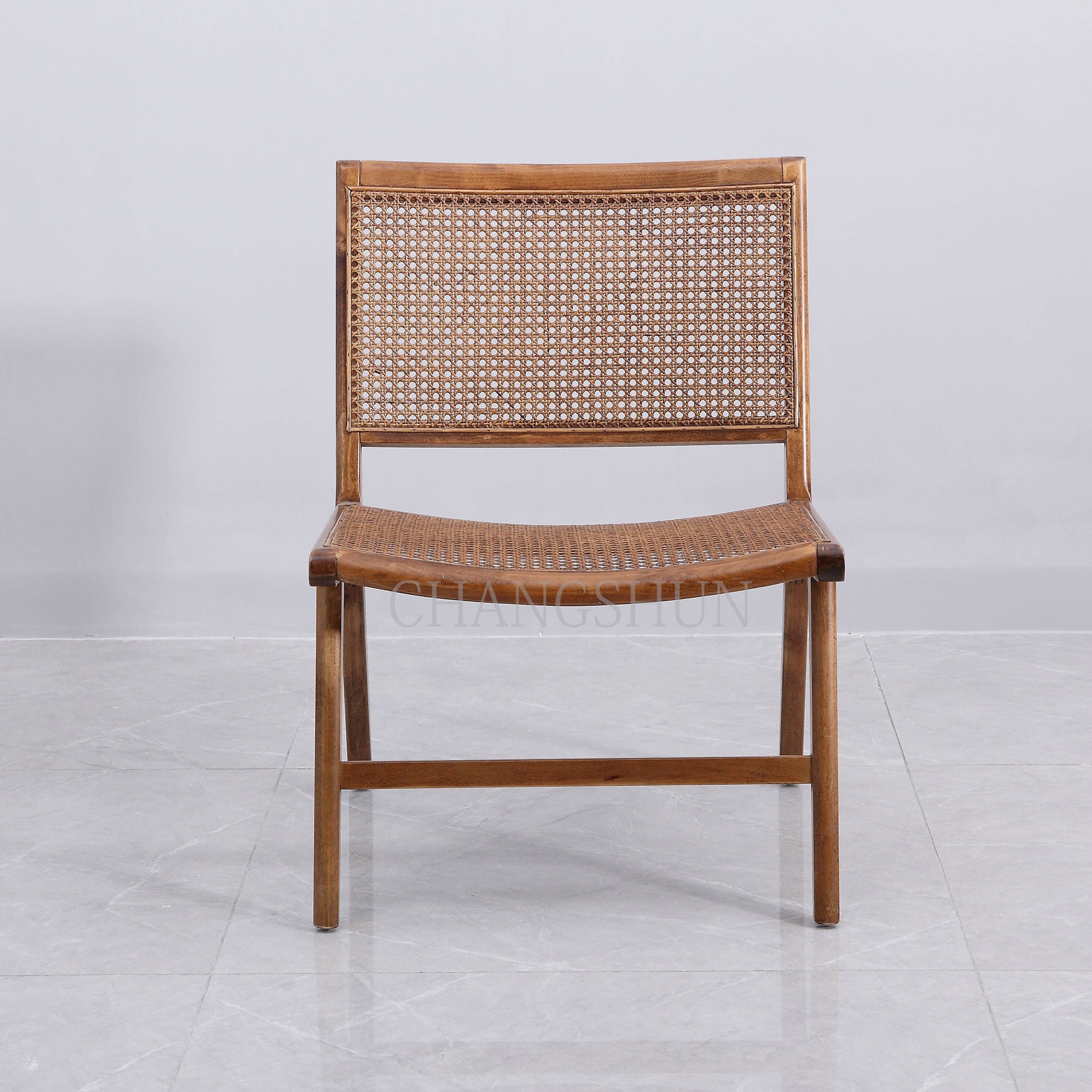Solid Wood Leisure Chair with Rattan Seat and Back