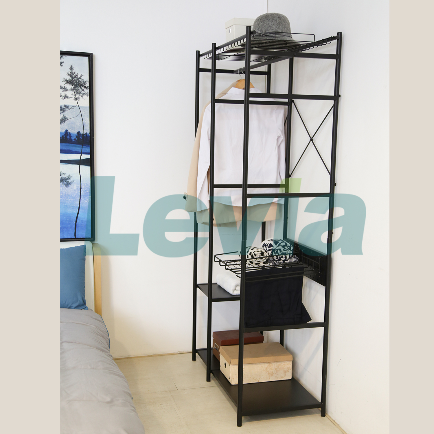 Moore Clothes Closet with Wooden Shelves