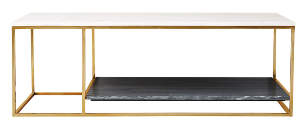 Faux Marble Coffee Table with Brass Accents