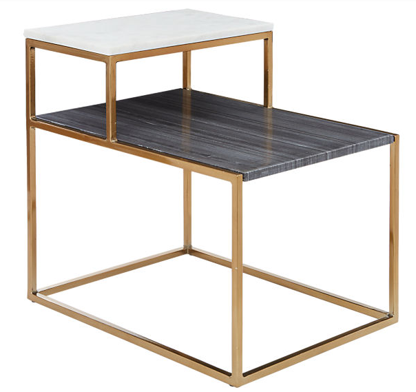 Faux Marble Coffee Table with Brass Accents