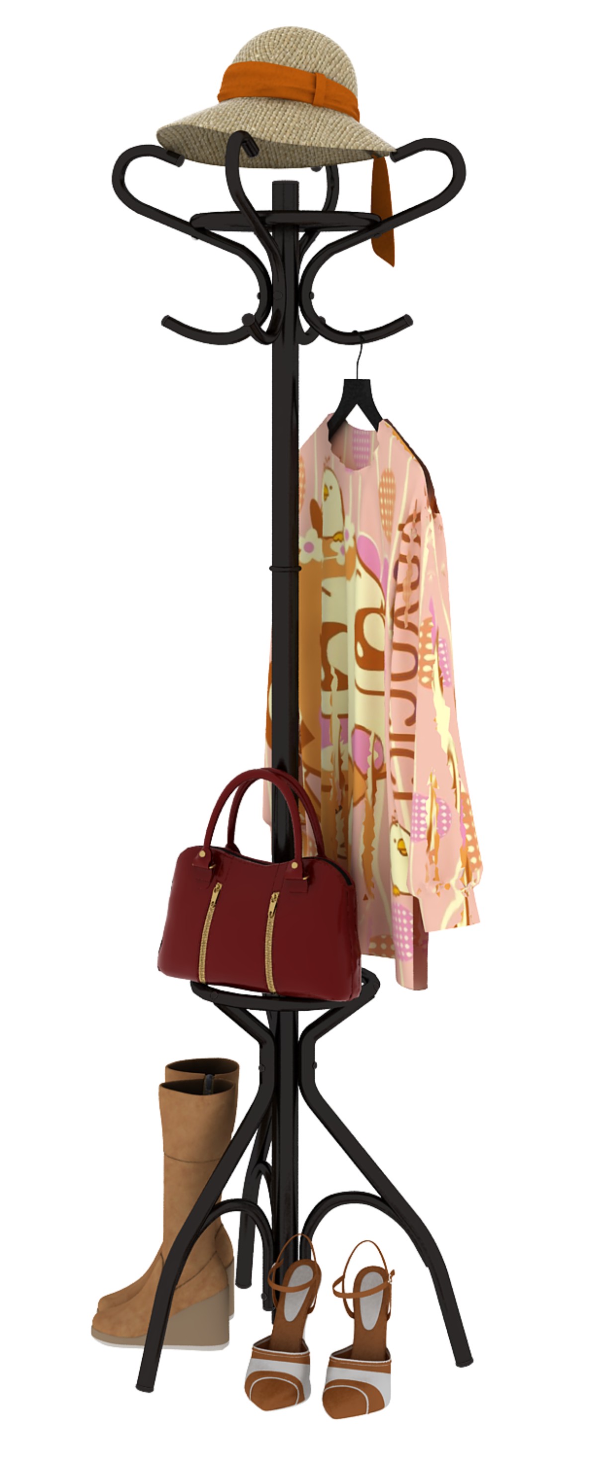 Classical Finish Coat Stand with Top Tier for Hats and Scarves
