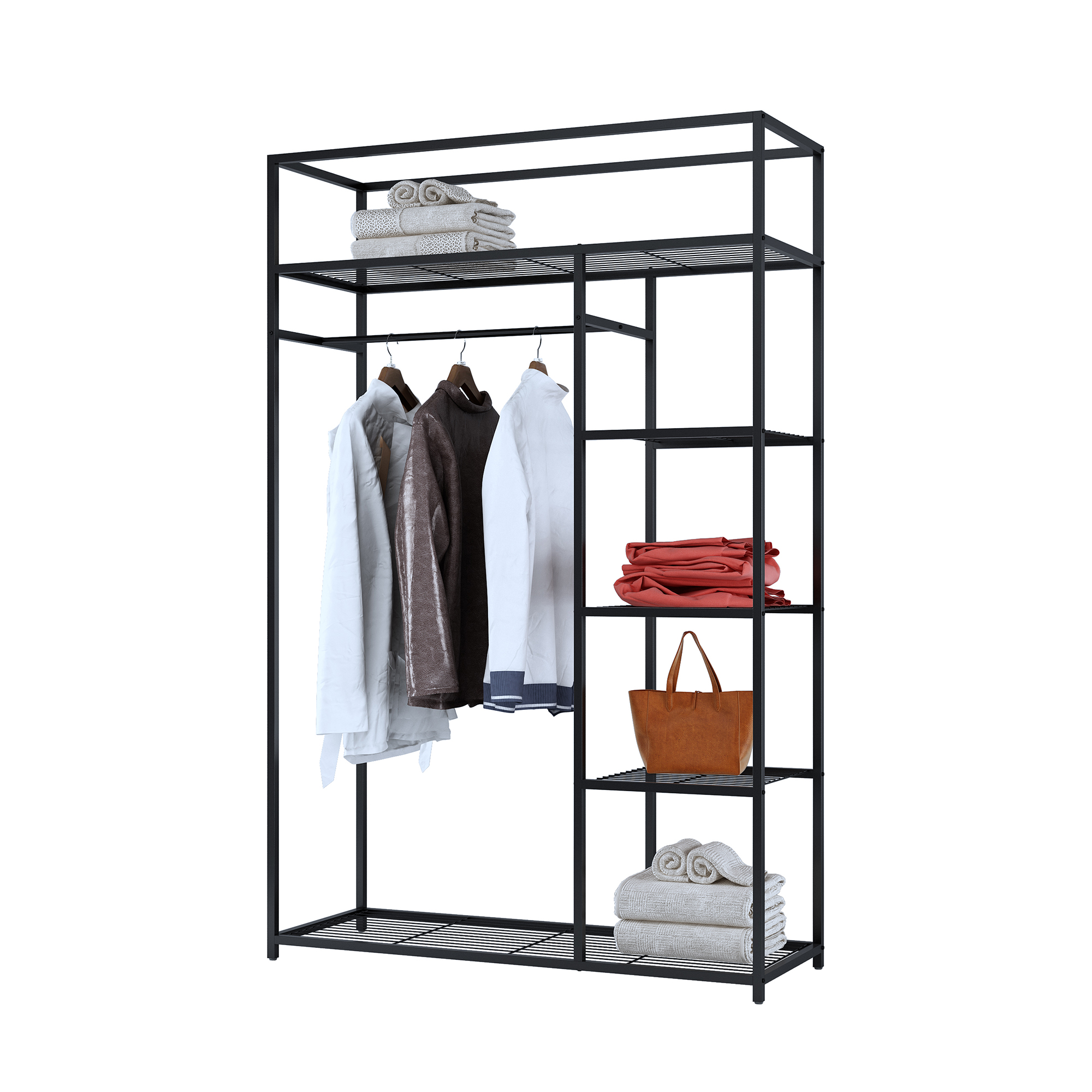 5-Tier Metal Closet with Hanging Rod