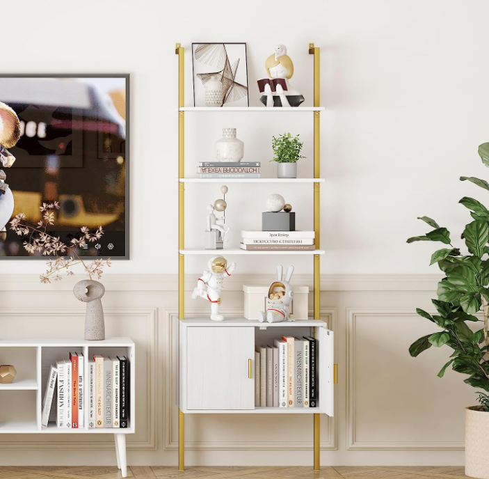 5-Tier Slanted Ladder Shelf with Wall Mount