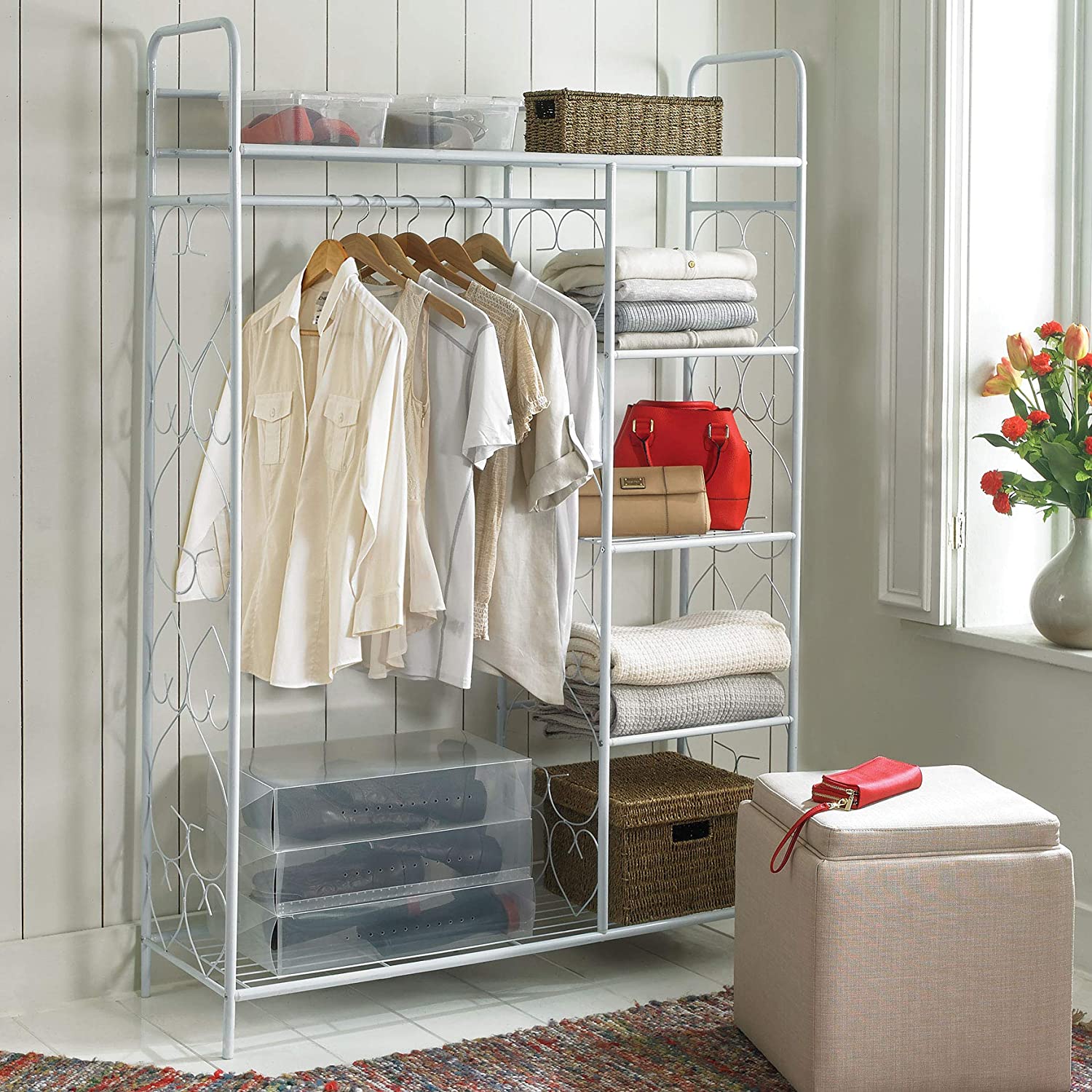5-Tier Metal Closet with Hanging Rod