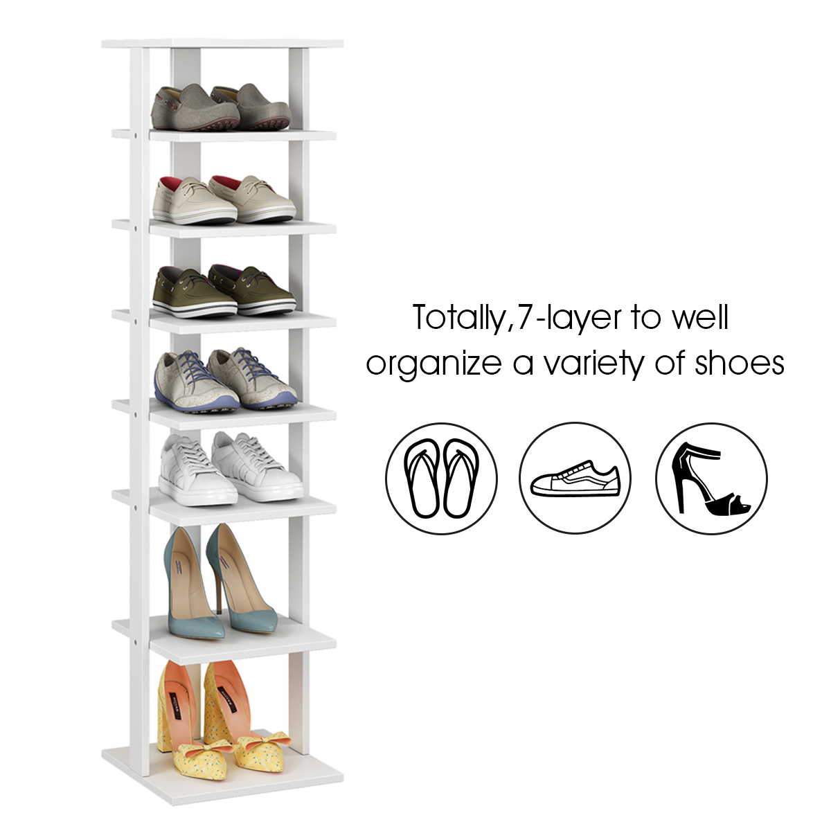 7-Tier Wooden Shoe Rack with Display Shelf