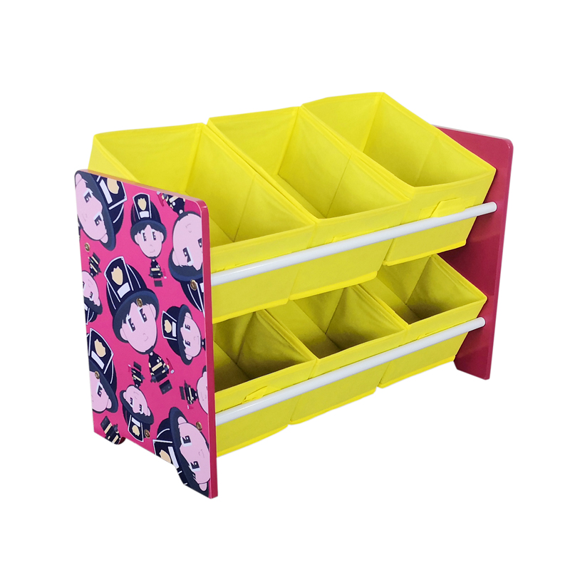 Kids Wooden Storage Rack With 6 Fabric Bins