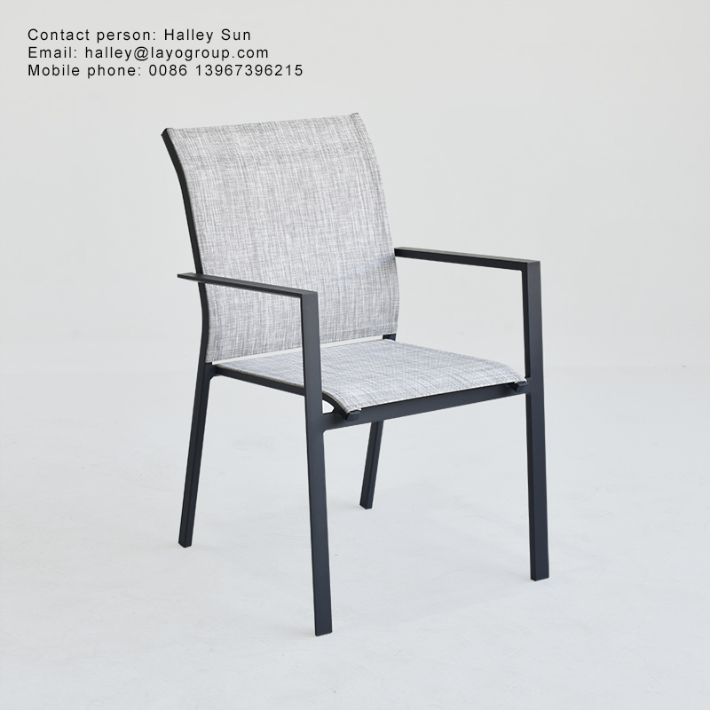 Aluminum Extension Dining Table Set with Ceramic Glass Top and Sling Fabric Chairs