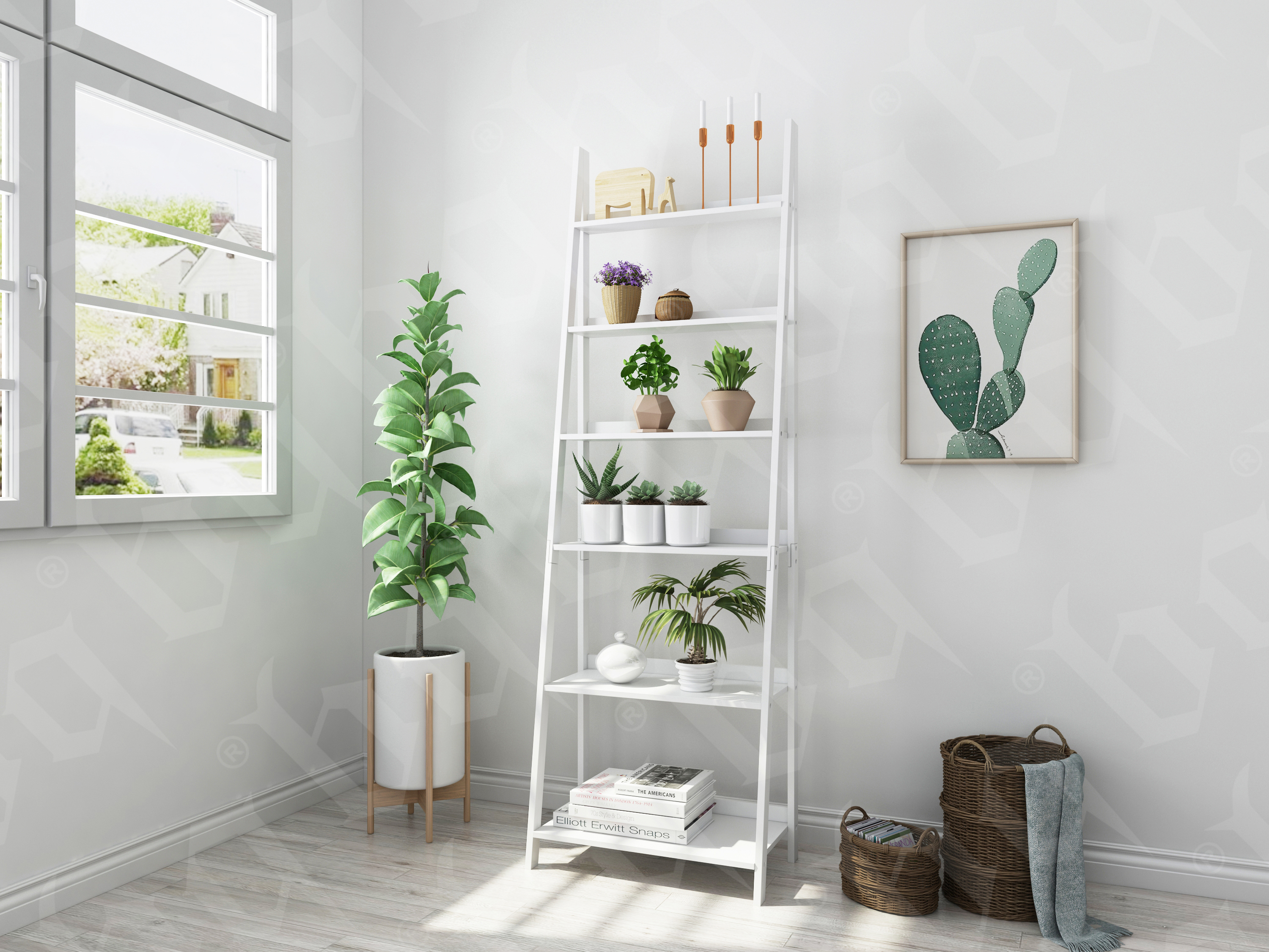 6 Tier Ladder Bookcase Storage Shelf