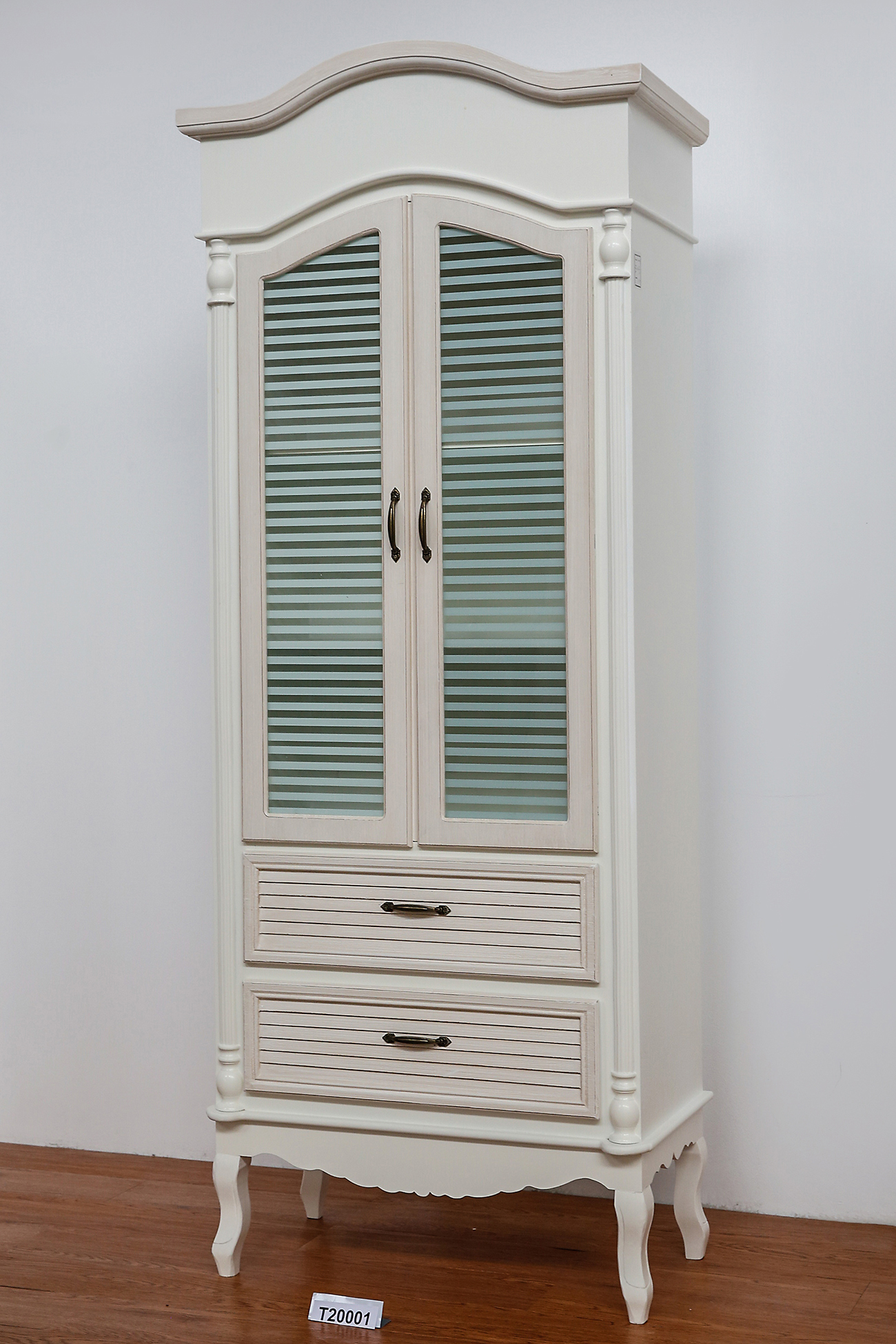 Wooden Glass Cabinet with Two Drawers and Two Glass Doors