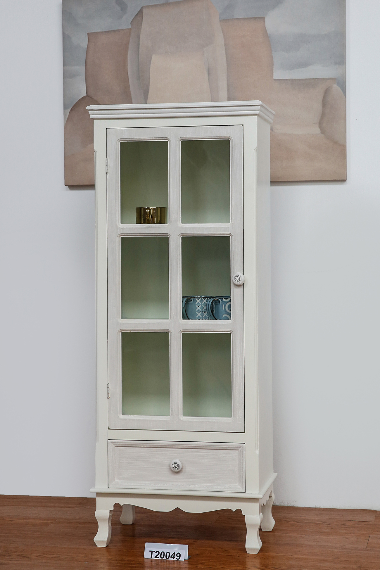 Wooden Cabinet with Glass Door and Drawer