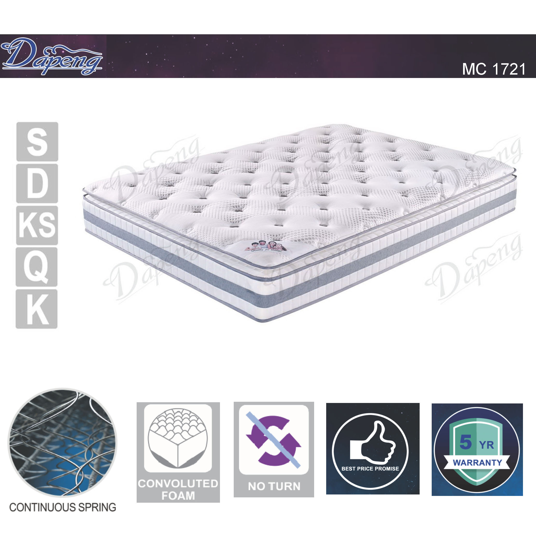 Queen Double King Single Comfort Pillow Top Continuous Spring Mattress