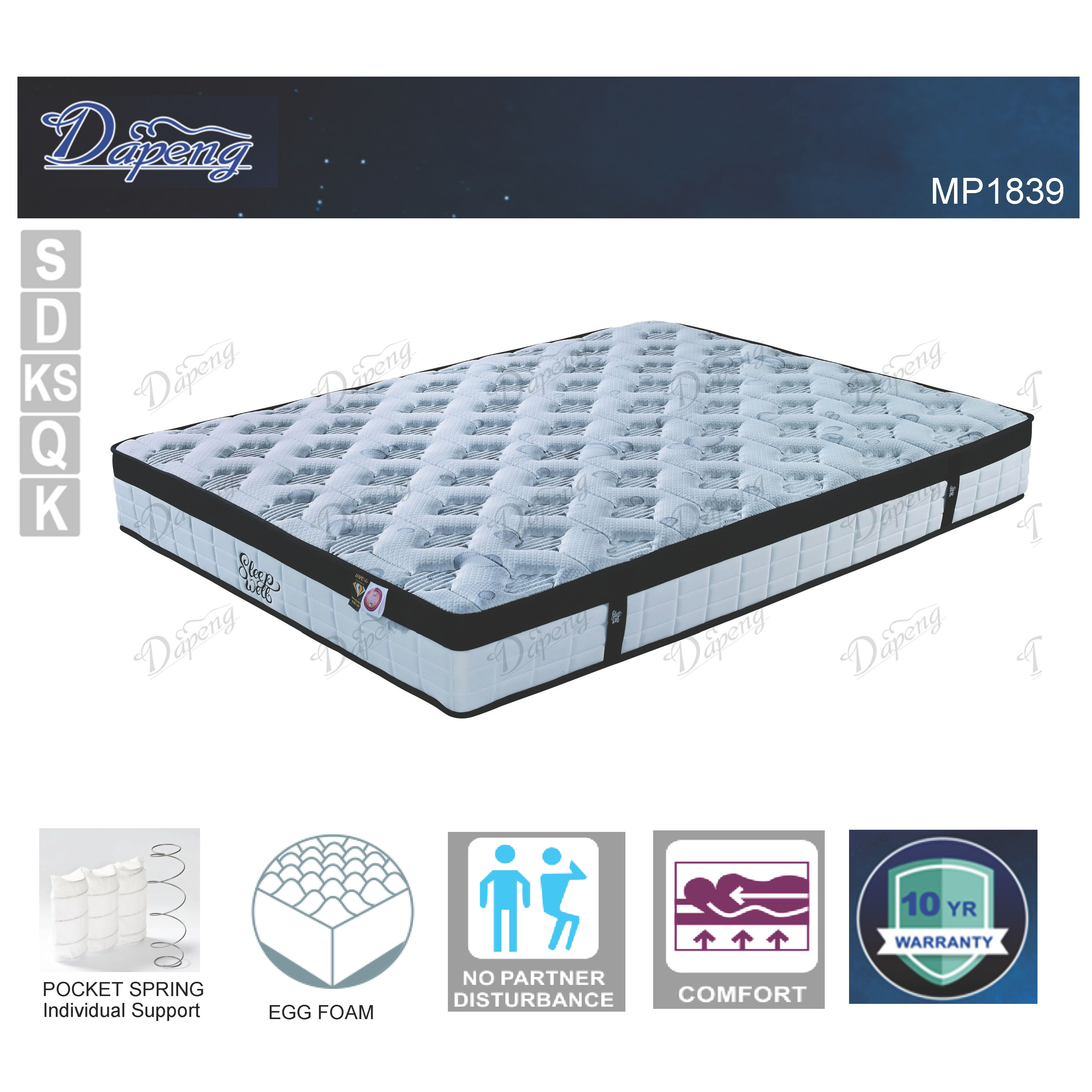 Queen Double King Single Euro Top Pocket Spring Plush Mattress