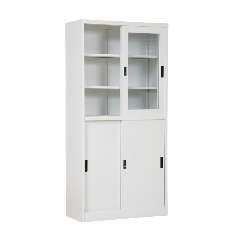 Sliding Door Filing Cabinet with Glass and Steel Doors