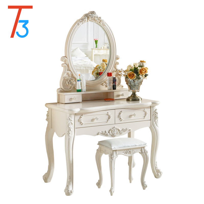 White Wood Vanity Dressing Table with Mirror