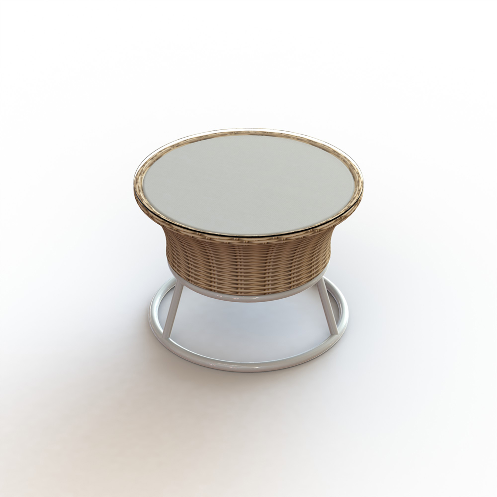 Aluminum Frame PE Rattan PU Leather Glass Coffee Table