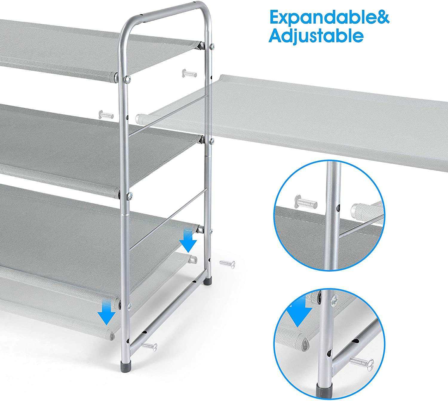 3-Tier Stackable Expandable Adjustable Fabric Shoe Stand Shelf Organizer