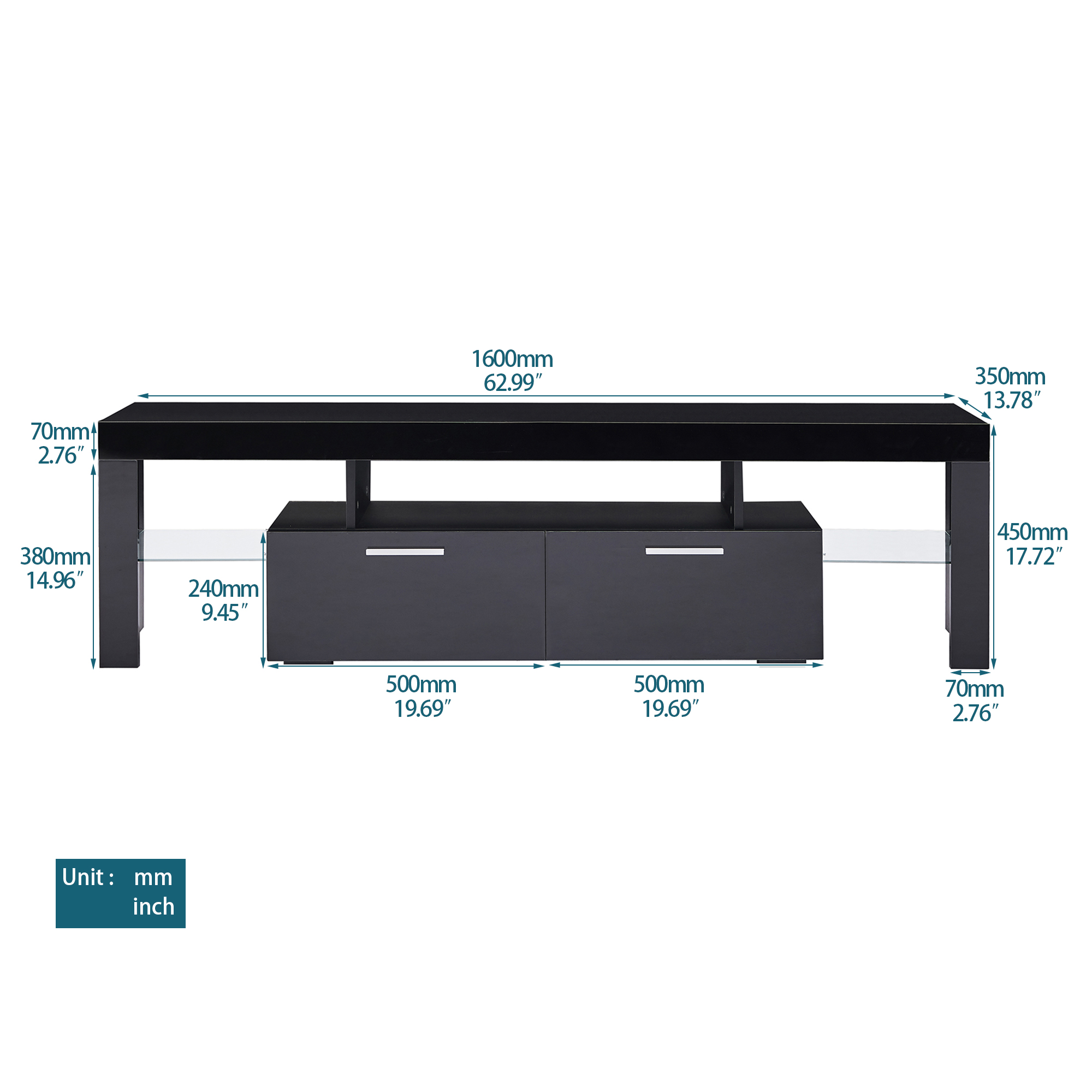 LED TV Stand, Black Glossy TV Cabinet