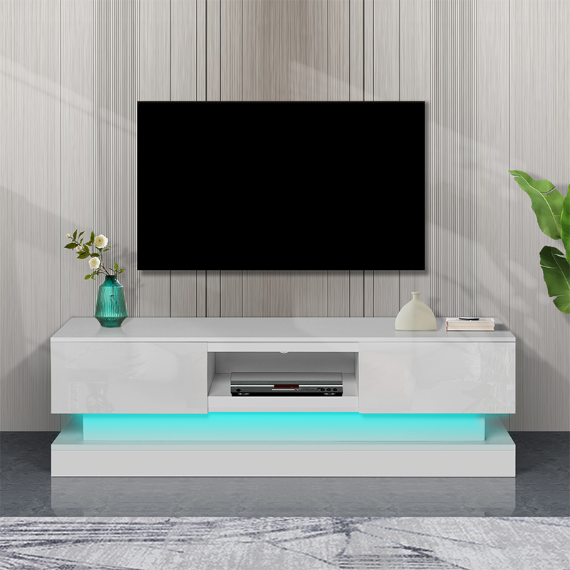 LED TV Stand, White Glossy TV Cabinet
