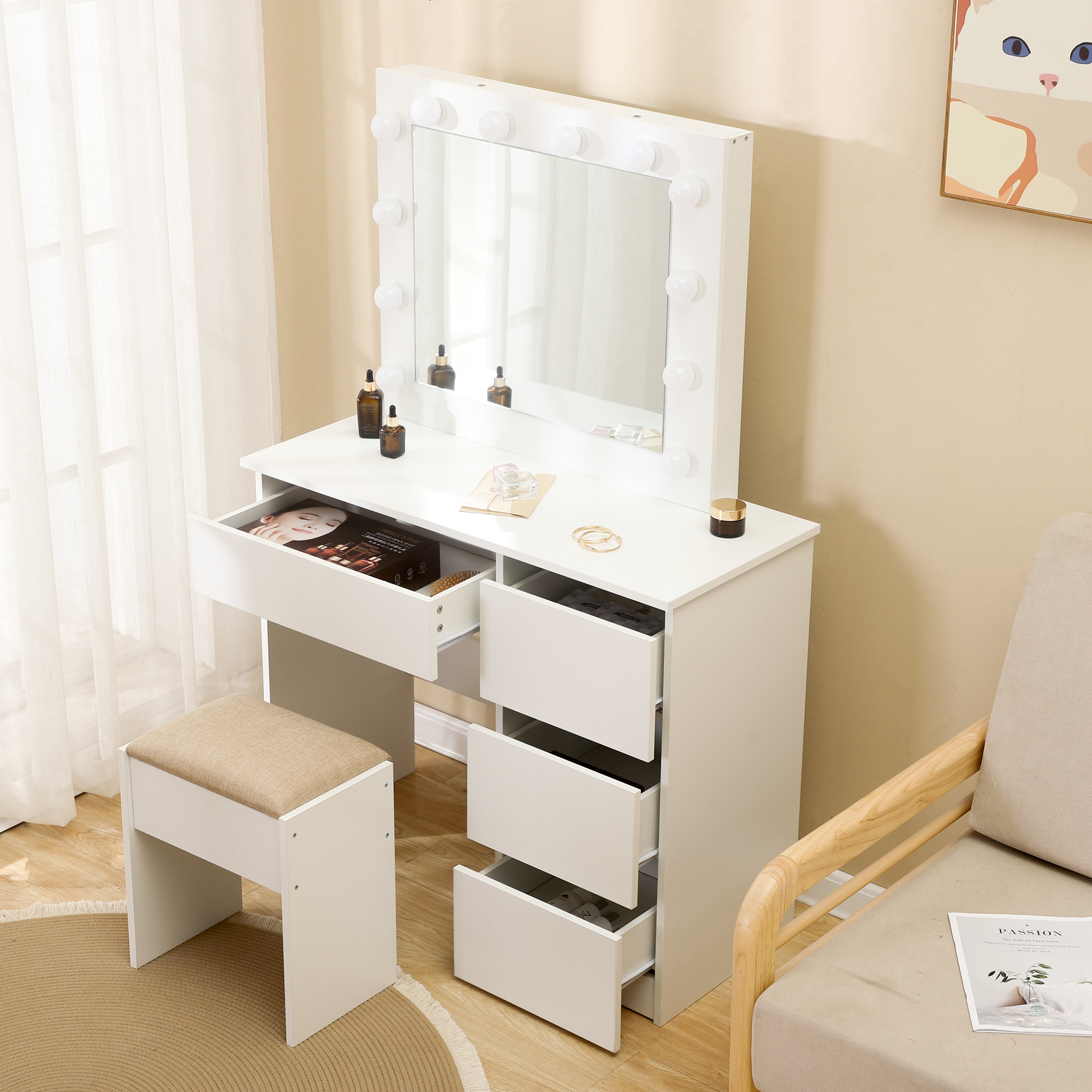 LED Dresser with Adjustable Brightness and Color