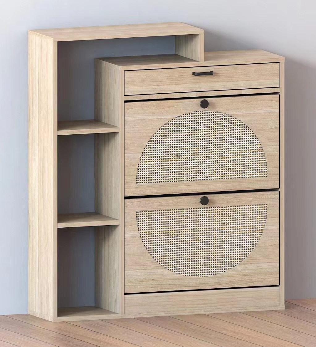 MDF and Rattan Shoe Cabinet with Steel Frame