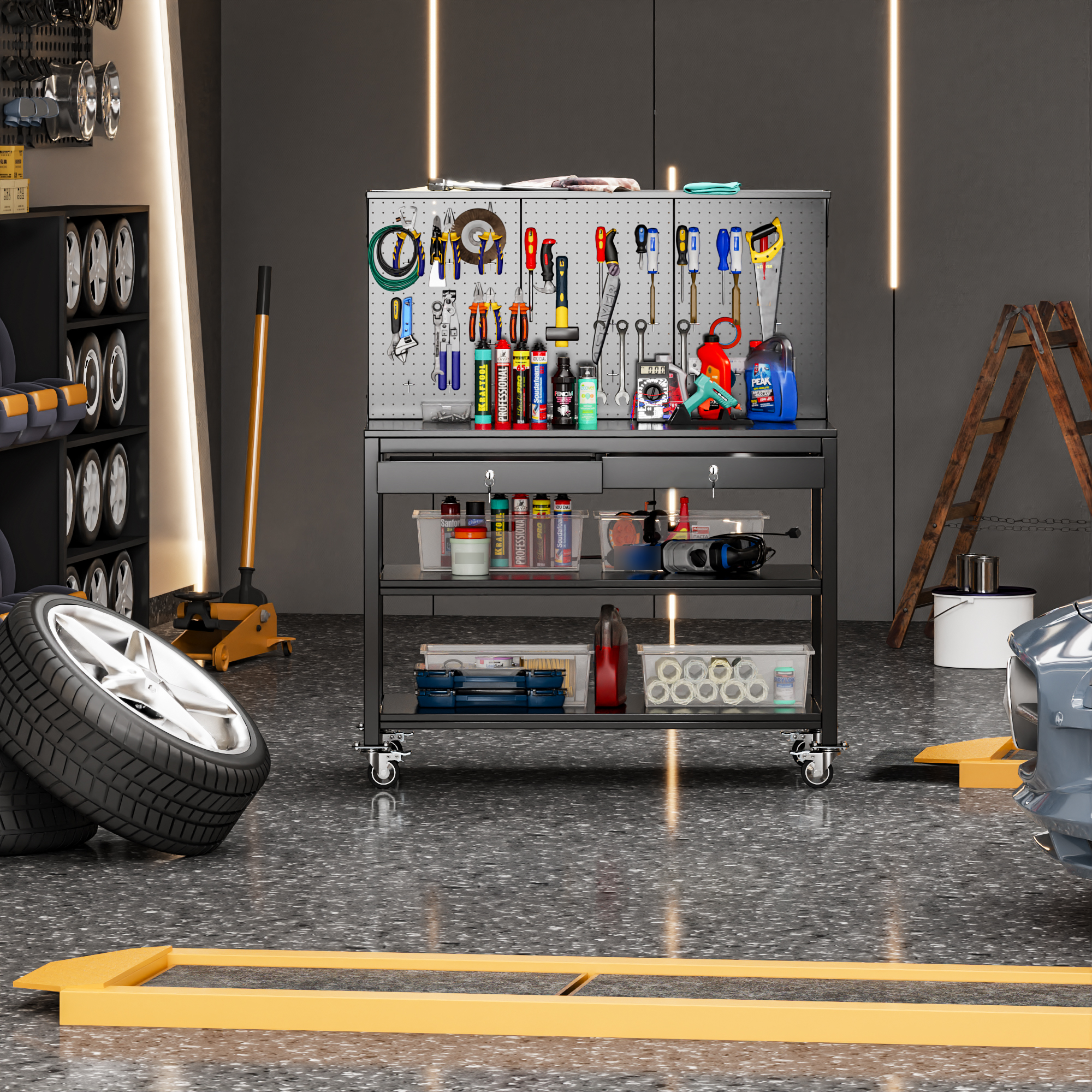 Durable Steel Garage Workbench with 300 lb Capacity