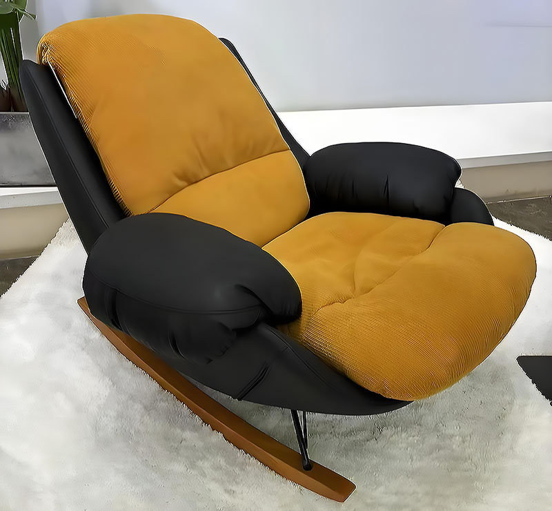 Modern PU Leather Rocking Chair with Metal Frame and Wooden Base