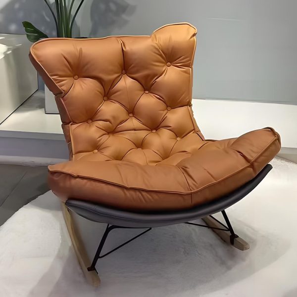Modern PU Leather Rocking Chair with Metal Frame and Wooden Base