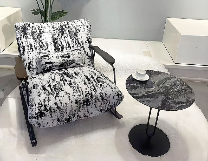 Modern PU Leather Rocking Chair with Metal Frame and Wooden Base