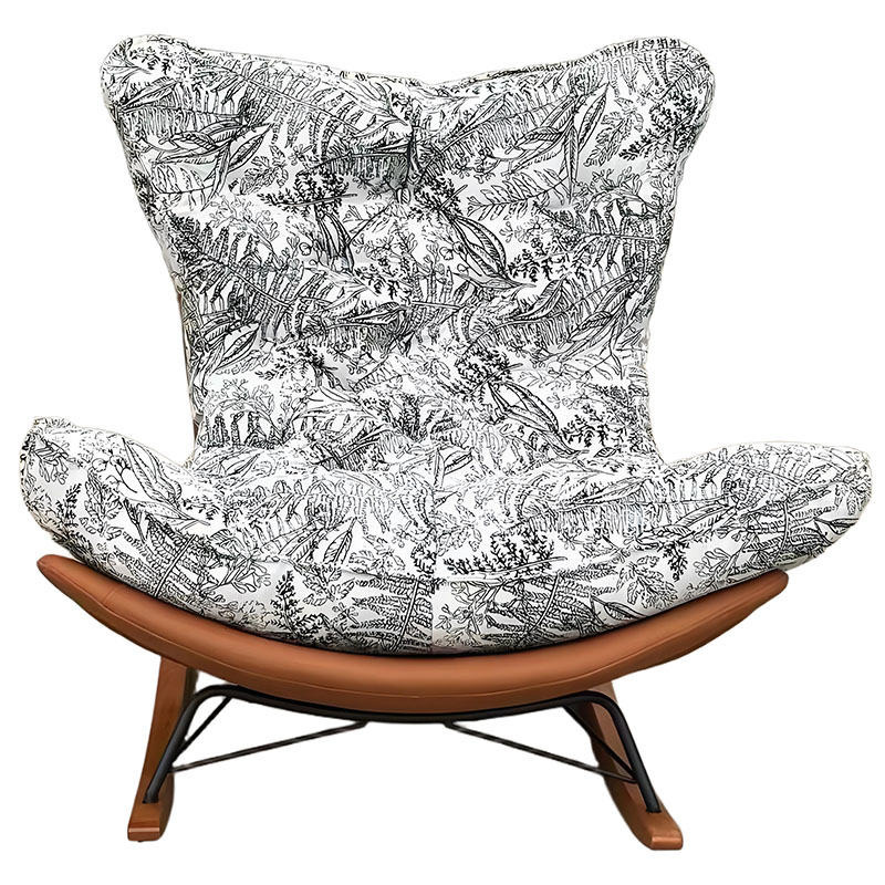 Modern PU Leather Rocking Chair with Metal Frame and Wooden Base
