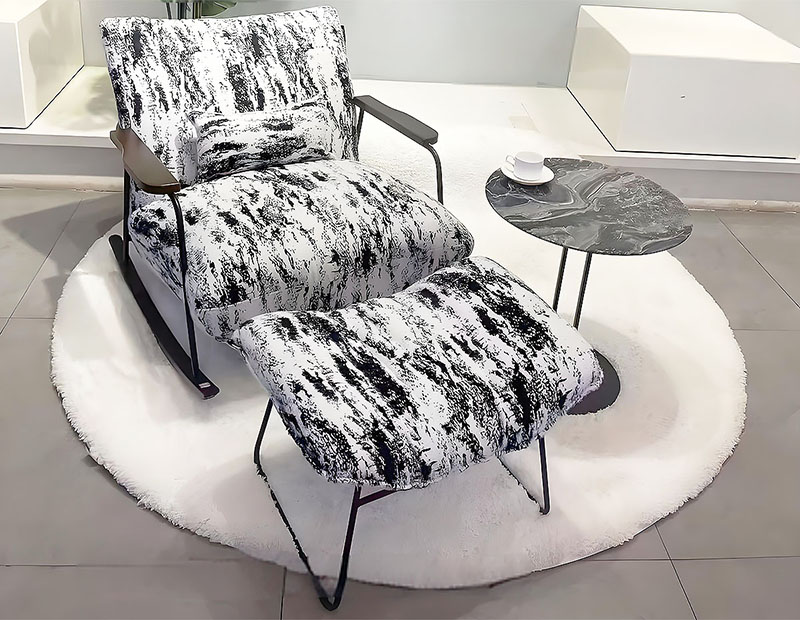 Modern Rocking Chair and Ottoman Set with PU Leather and Metal Frame