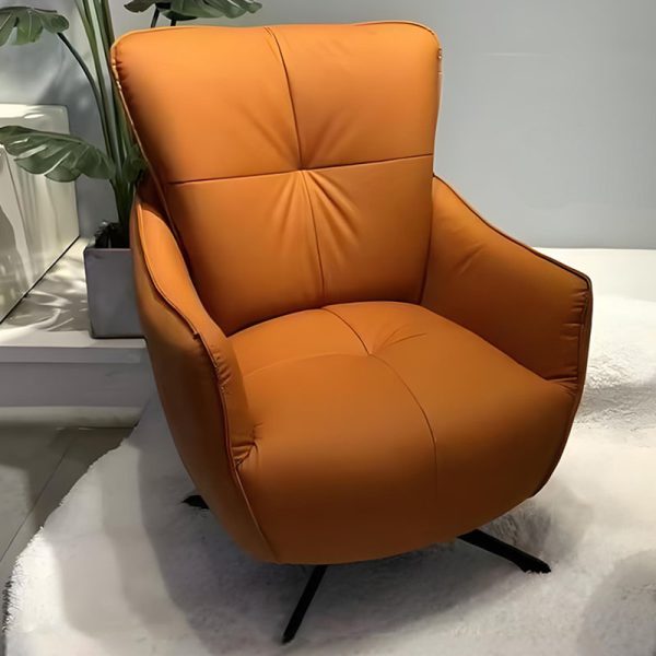 Modern Orange PU Leather Swivel Accent Chair with Tufted Detailing