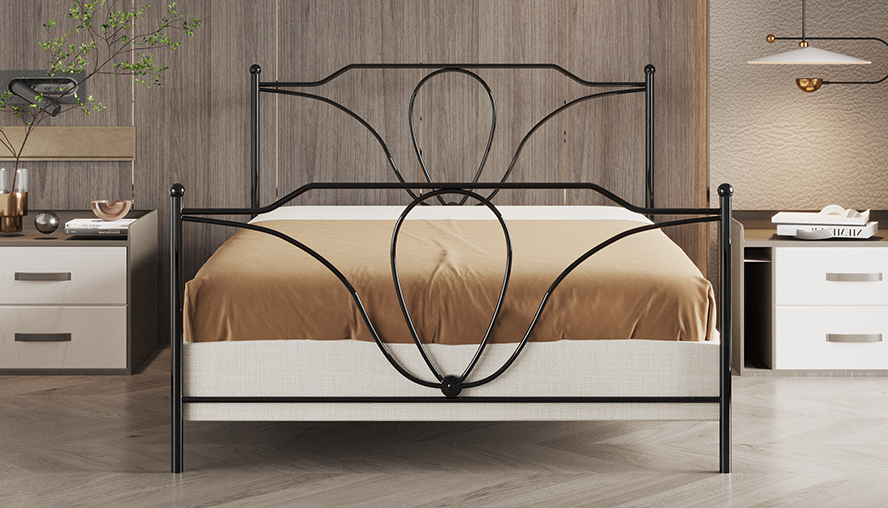 Metal Bed Frame with Fabric Cover Box Base, Easy Assembly