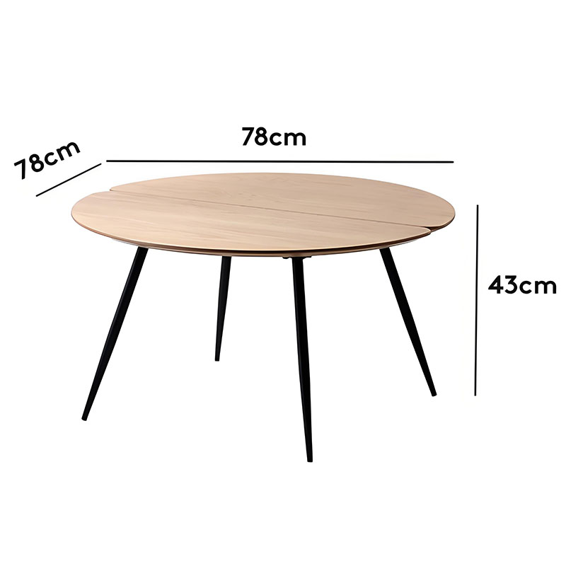 Modern Oval Coffee Table, Natural Wood Grain MDF Top, Black Metal Legs