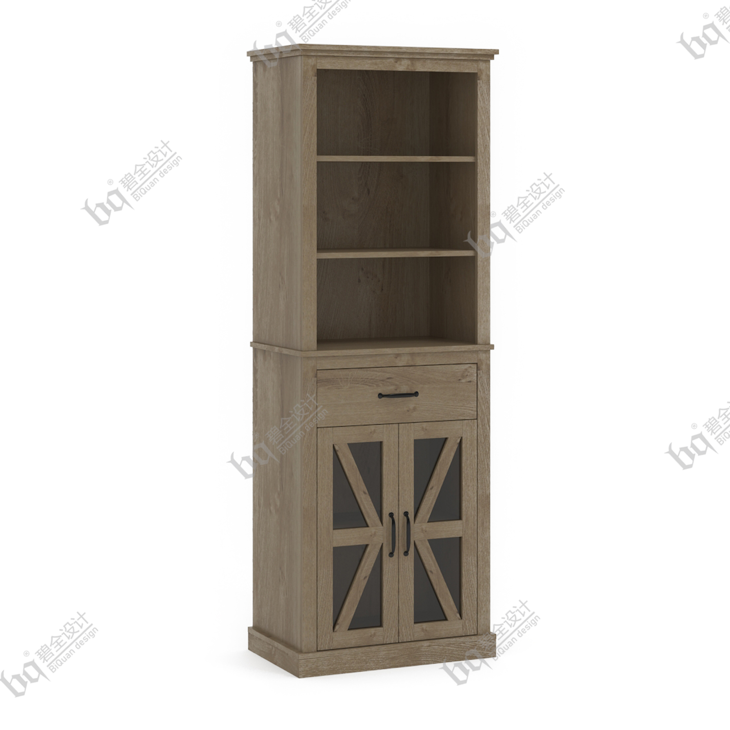 Tall Bookcase with Two Doors and One Drawer