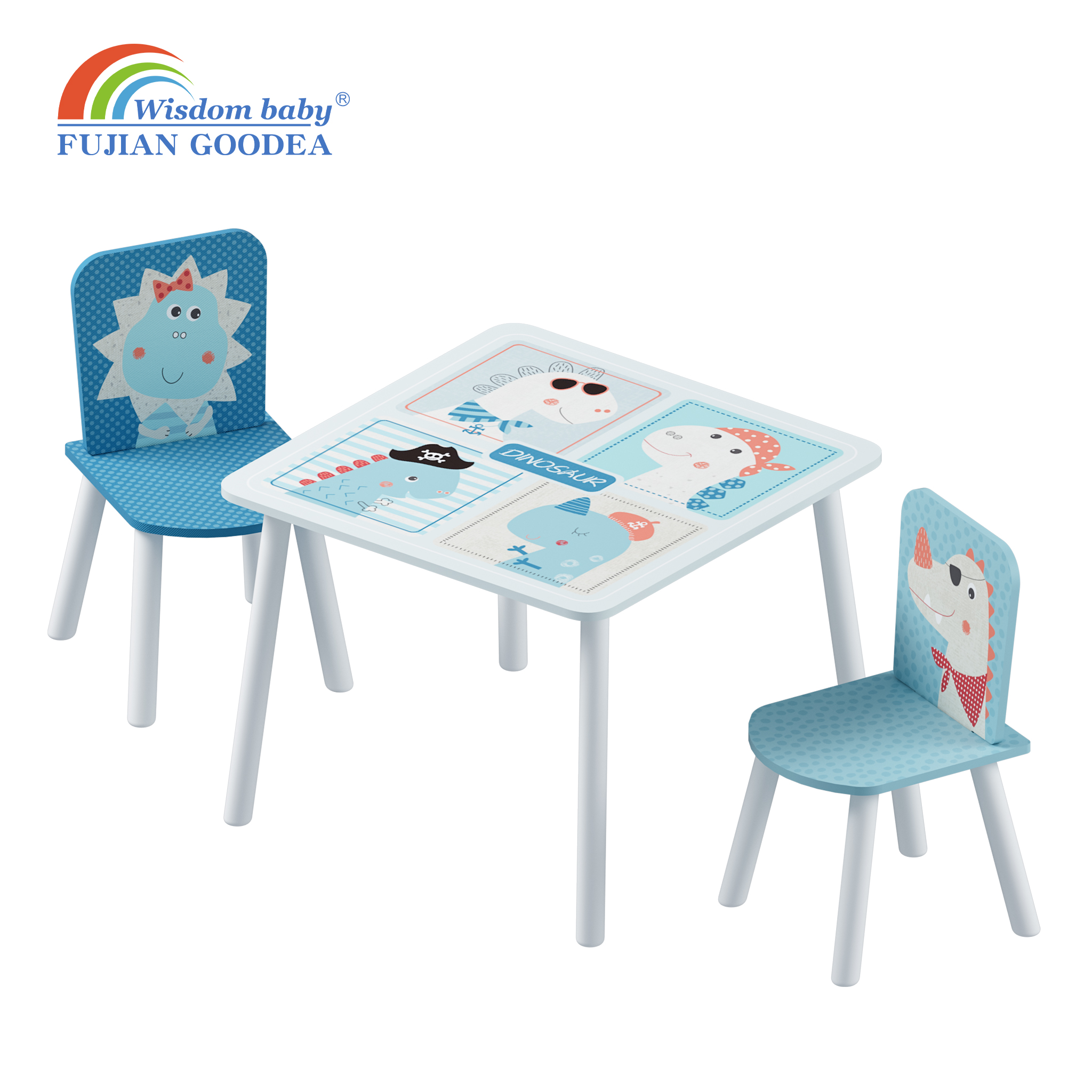 Dinosaur-themed Square Table and Chairs Set for Kids