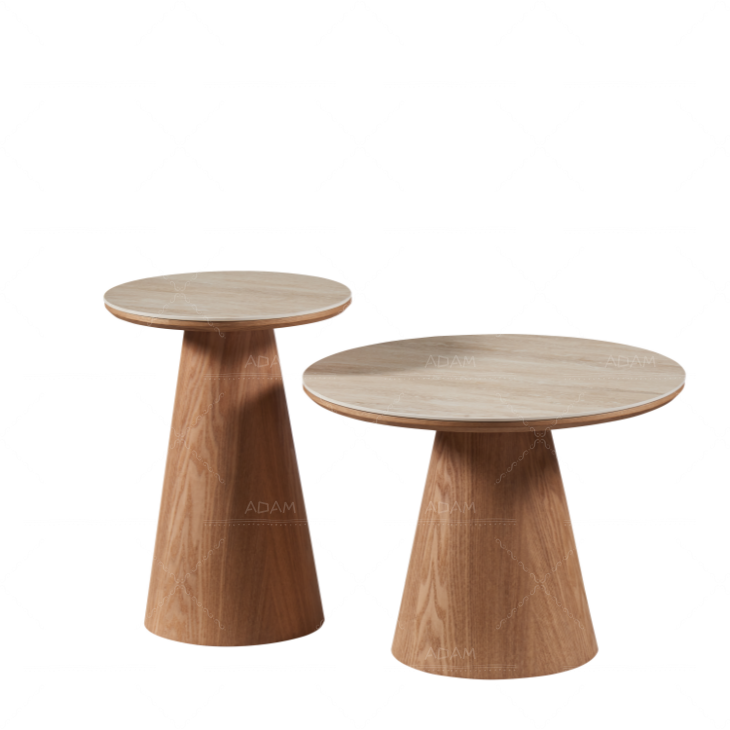 ADAM FURNITURE Ceramic Top Oak Veneer Nesting Coffee Table Set