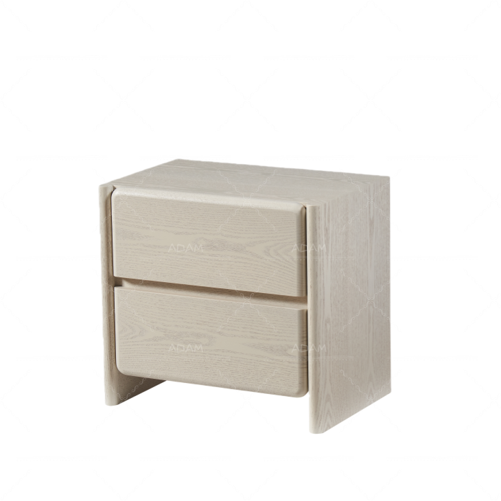 Beige Veneer MDF Bedside Table with 2 Drawers