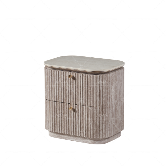 Grey Travertine Ceramic MDF Nightstand with Drawer
