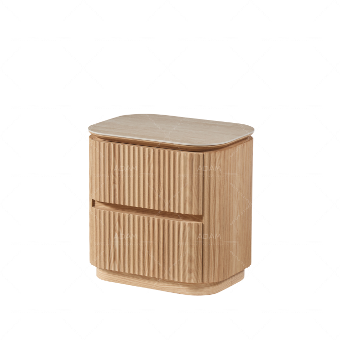 Double Drawer Ceramic Top MDF Bedside Table with Oak Finish